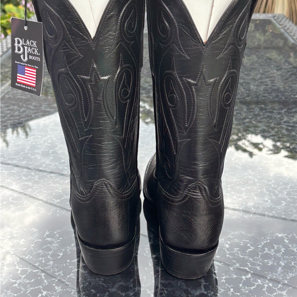 Black Jack Men's Black Smooth Ostrich Cowboy Boots - BRAND NEW: 9.5D - Picture 6 of 9